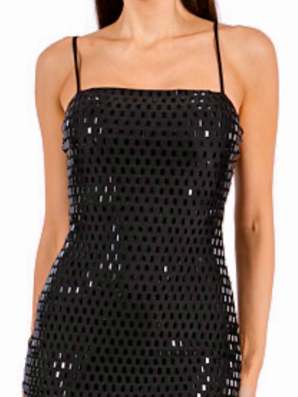 Black Sequin Mesh Spaghetti-Strap Camisole
